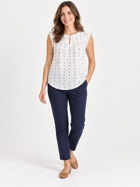 Ladies LOFT White Stitch Dot Flutter Sleeve Top - S